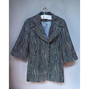 SoCa St John Women's Small Black White Striped Jacket Snap-Front, 3/4 Sleeve